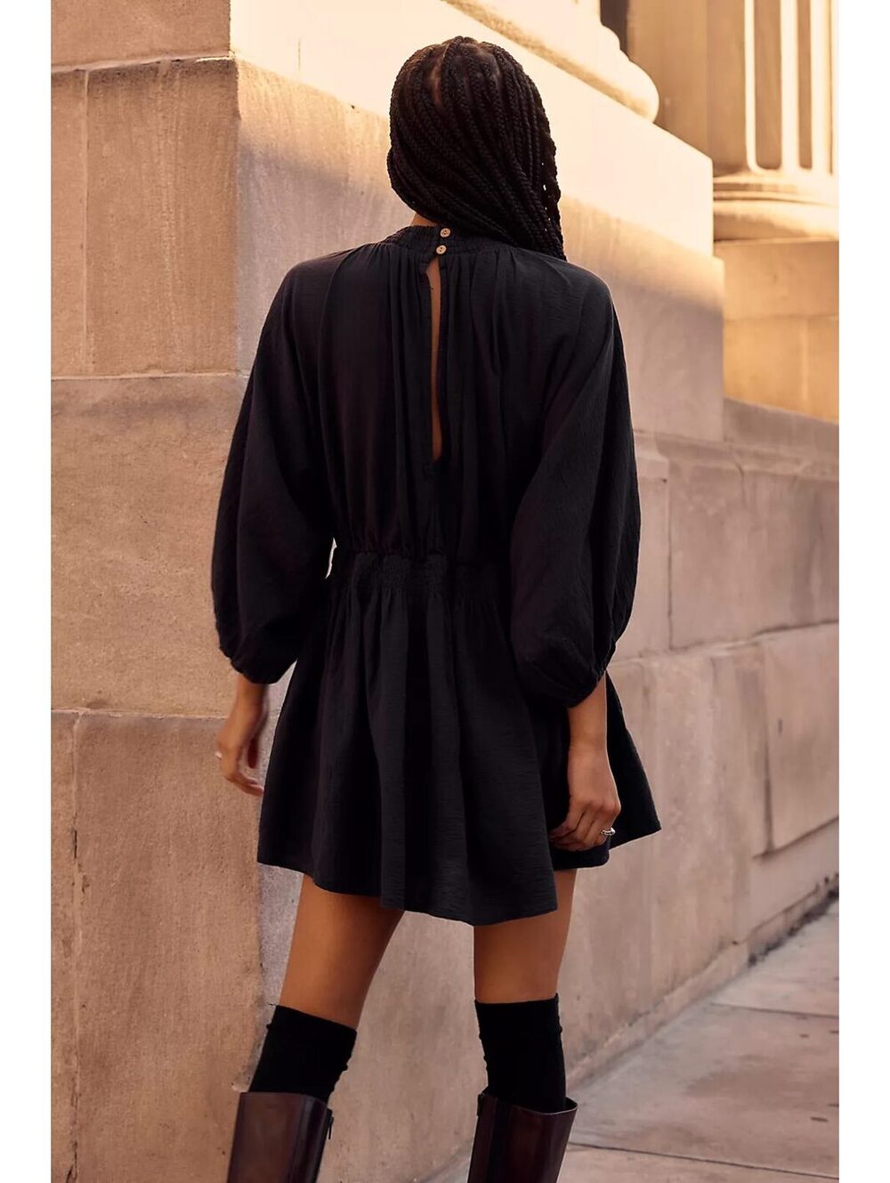 Free People For The Moment Mini Dress Black Cotton Boho Balloon Sleeve Size S - Picture 2 of 13
